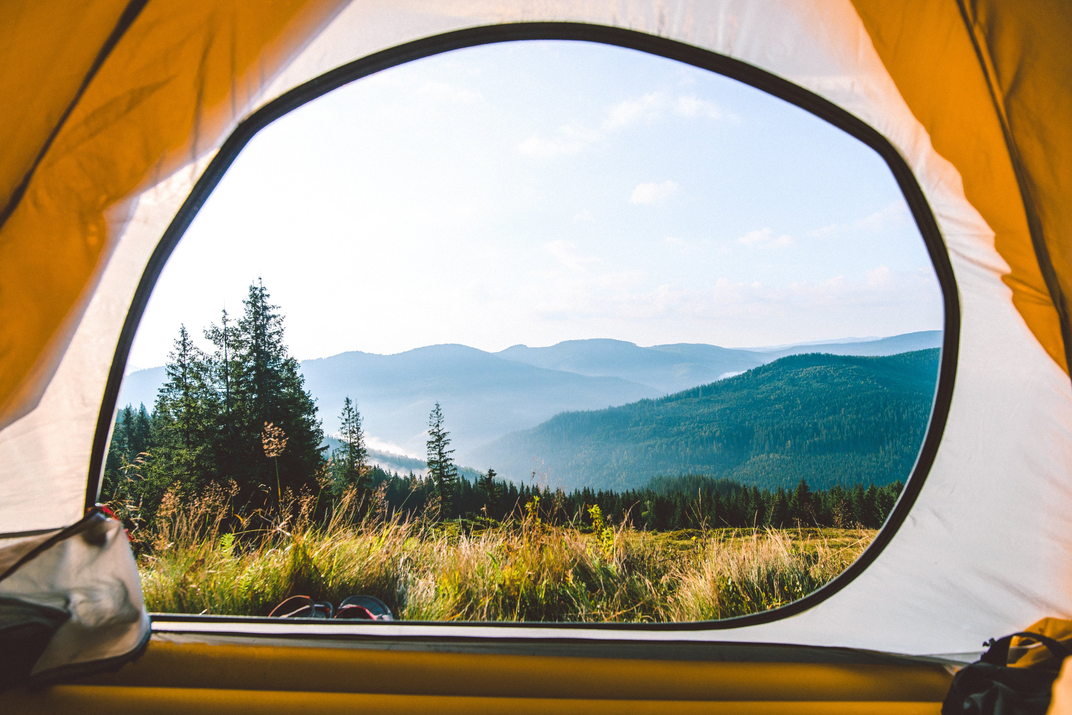 view from the tent in the mountains