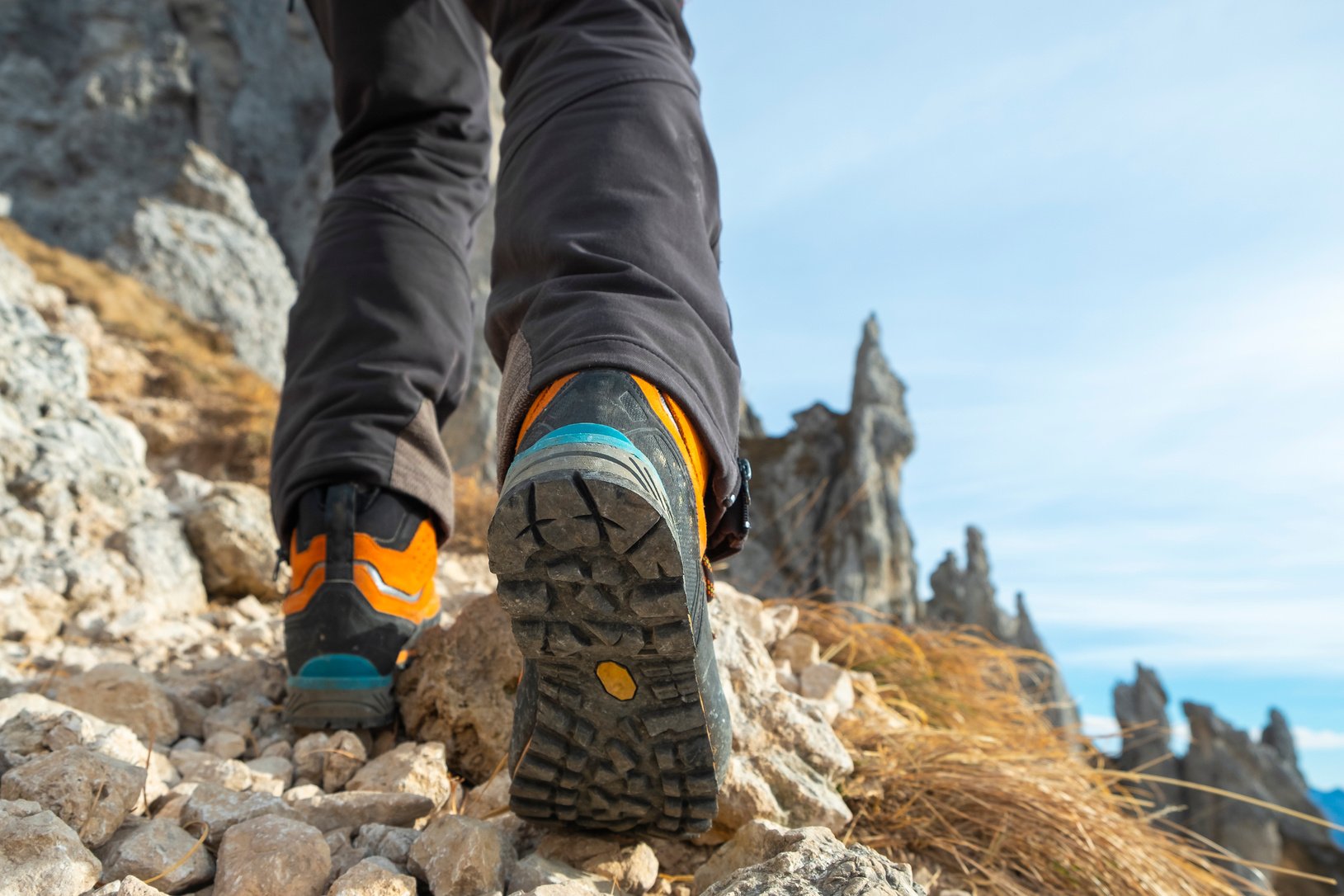 Hiking boots on the mountain trail